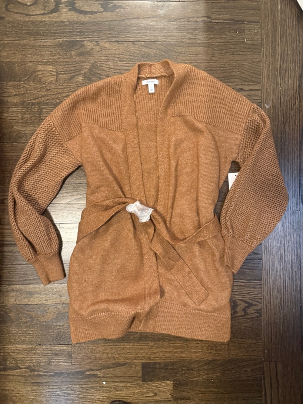 Nine West Rust Brown Belted Open Knit Cardigan
